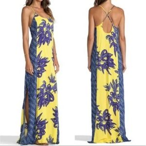 Vix Yellow Maxi Dress with Blue Floral Print